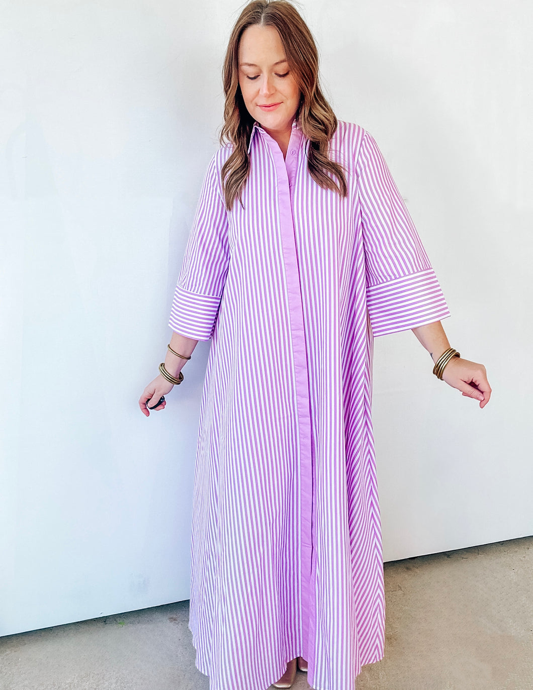 Orchid Striped Maxi Shirt Dress