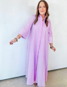 Orchid Striped Maxi Shirt Dress