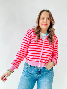 Pink & Red Striped Cardigan