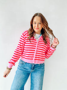 Pink & Red Striped Cardigan