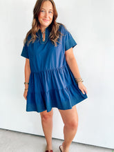 Load image into Gallery viewer, Navy Embroidered Dress with Green Embroidery