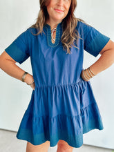 Load image into Gallery viewer, Navy Embroidered Dress with Green Embroidery