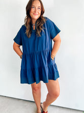 Load image into Gallery viewer, Navy Embroidered Dress with Green Embroidery
