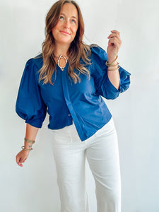 Navy Button Up Top