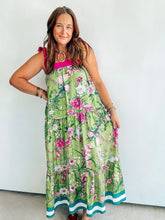 Load image into Gallery viewer, Green &amp; Magenta Floral Print Maxi Dress