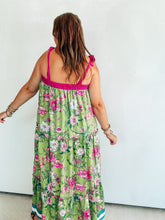 Load image into Gallery viewer, Green &amp; Magenta Floral Print Maxi Dress