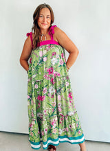 Load image into Gallery viewer, Green &amp; Magenta Floral Print Maxi Dress