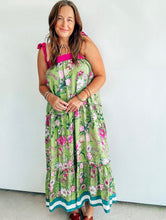 Load image into Gallery viewer, Green &amp; Magenta Floral Print Maxi Dress