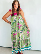 Load image into Gallery viewer, Green &amp; Magenta Floral Print Maxi Dress