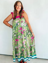 Load image into Gallery viewer, Green &amp; Magenta Floral Print Maxi Dress