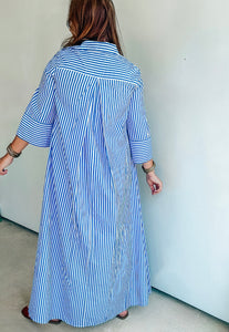 Navy Striped Maxi Shirt Dress