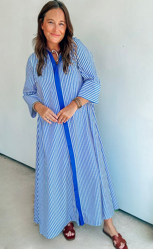 Navy Striped Maxi Shirt Dress