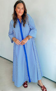 Navy Striped Maxi Shirt Dress