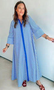 Navy Striped Maxi Shirt Dress