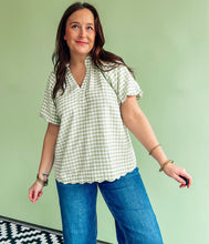 Load image into Gallery viewer, Green Gingham Bubble Sleeve Top