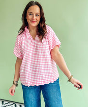 Load image into Gallery viewer, Pink Gingham Bubble Sleeve Top