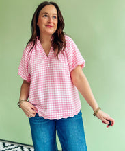 Load image into Gallery viewer, Pink Gingham Bubble Sleeve Top