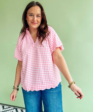 Load image into Gallery viewer, Pink Gingham Bubble Sleeve Top