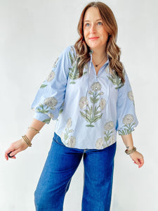 Blue Floral Printed Top