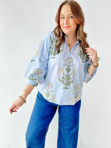 Blue Floral Printed Top