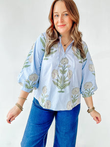 Blue Floral Printed Top