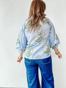 Blue Floral Printed Top