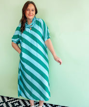 Load image into Gallery viewer, Green &amp; Teal Diagonal Stripe Midi Dress