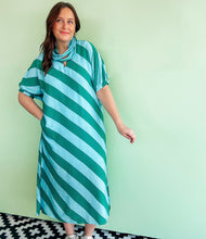 Load image into Gallery viewer, Green &amp; Teal Diagonal Stripe Midi Dress