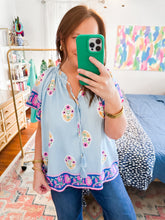 Load image into Gallery viewer, Blue Boho Bloom Top