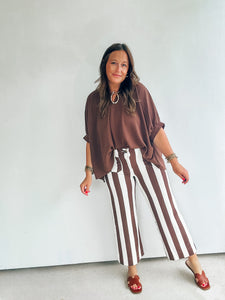 Brown & White Striped Pants