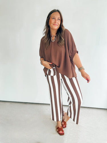 Brown & White Striped Pants
