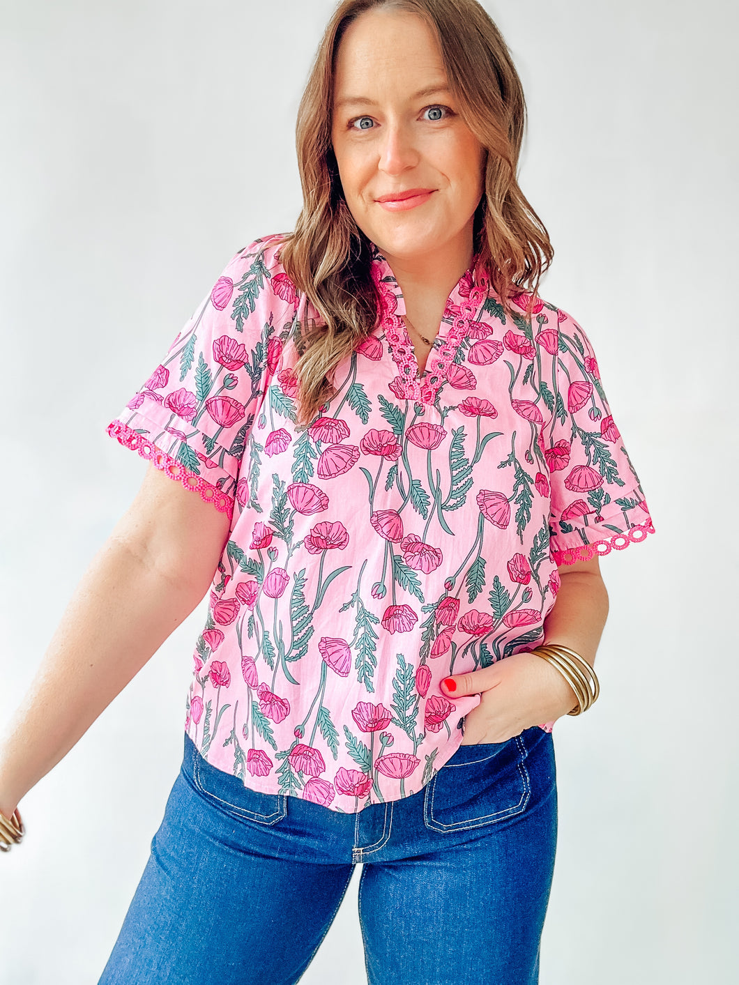 Pink Floral Print Top