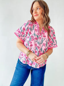 Pink Floral Print Top