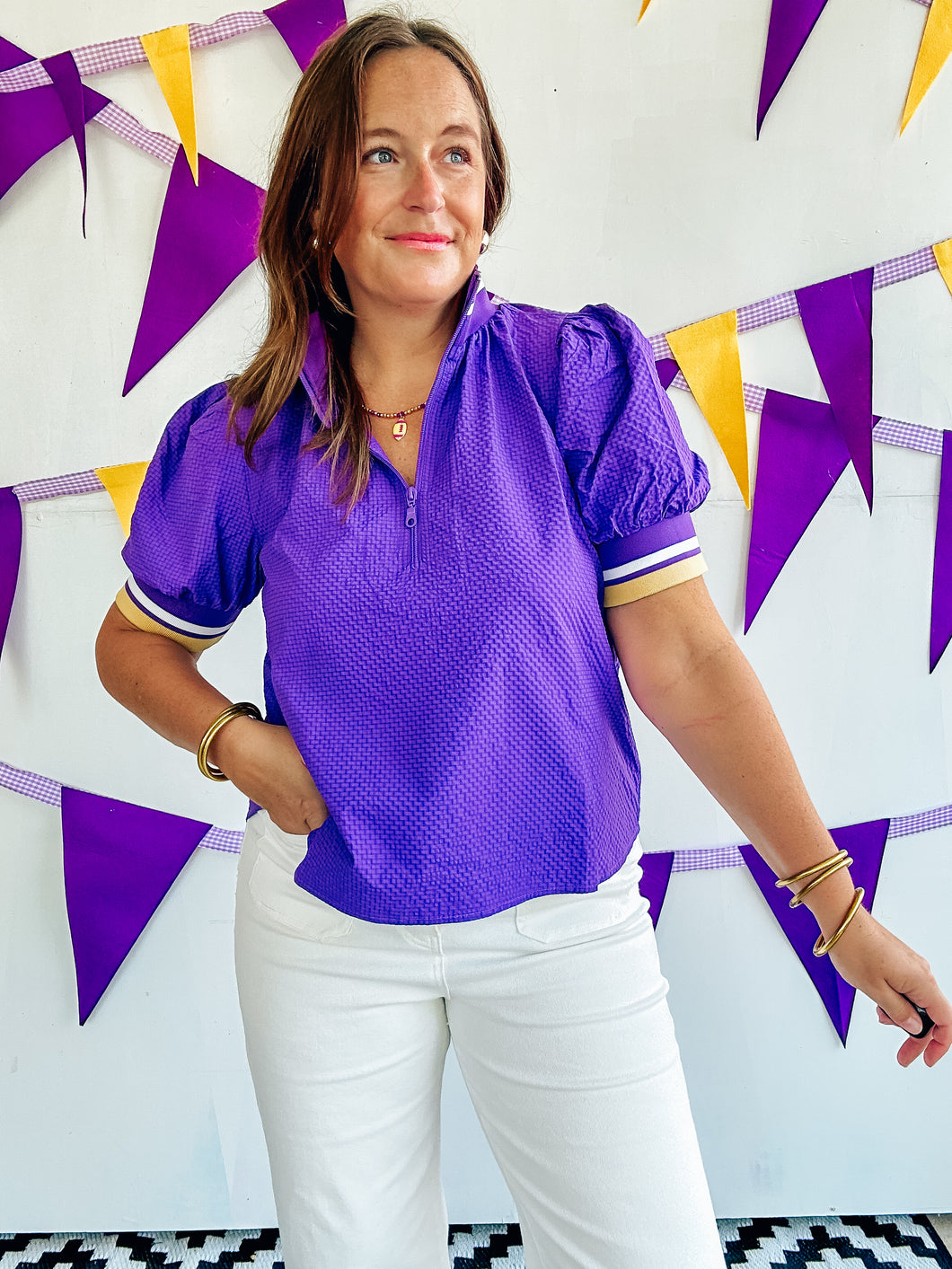 Purple Textured Zip Up Top (S-XL)
