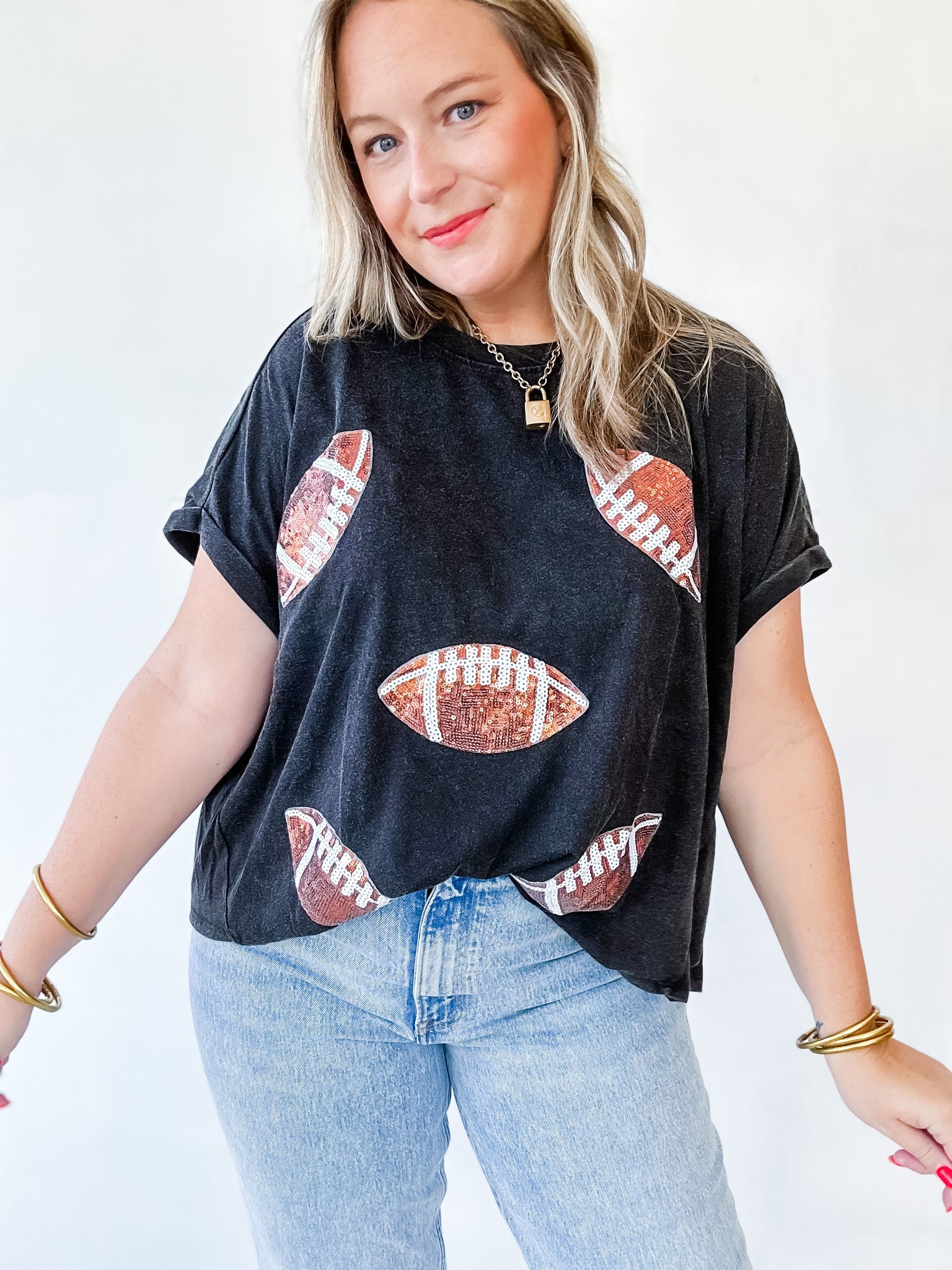 Black Crop Sequin Football Sweatshirt - localE.