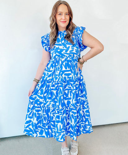 Blue & White Brushstroke Maxi