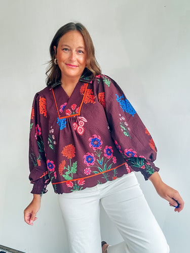 Brown Floral Print Top