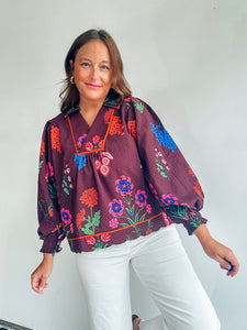 Brown Floral Print Top