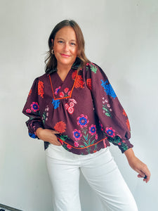 Brown Floral Print Top