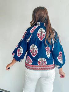 Navy Block Print Top