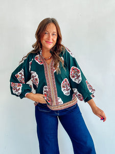 Forest Green Block Print Top