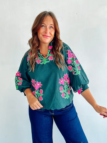 Green Floral Print Top