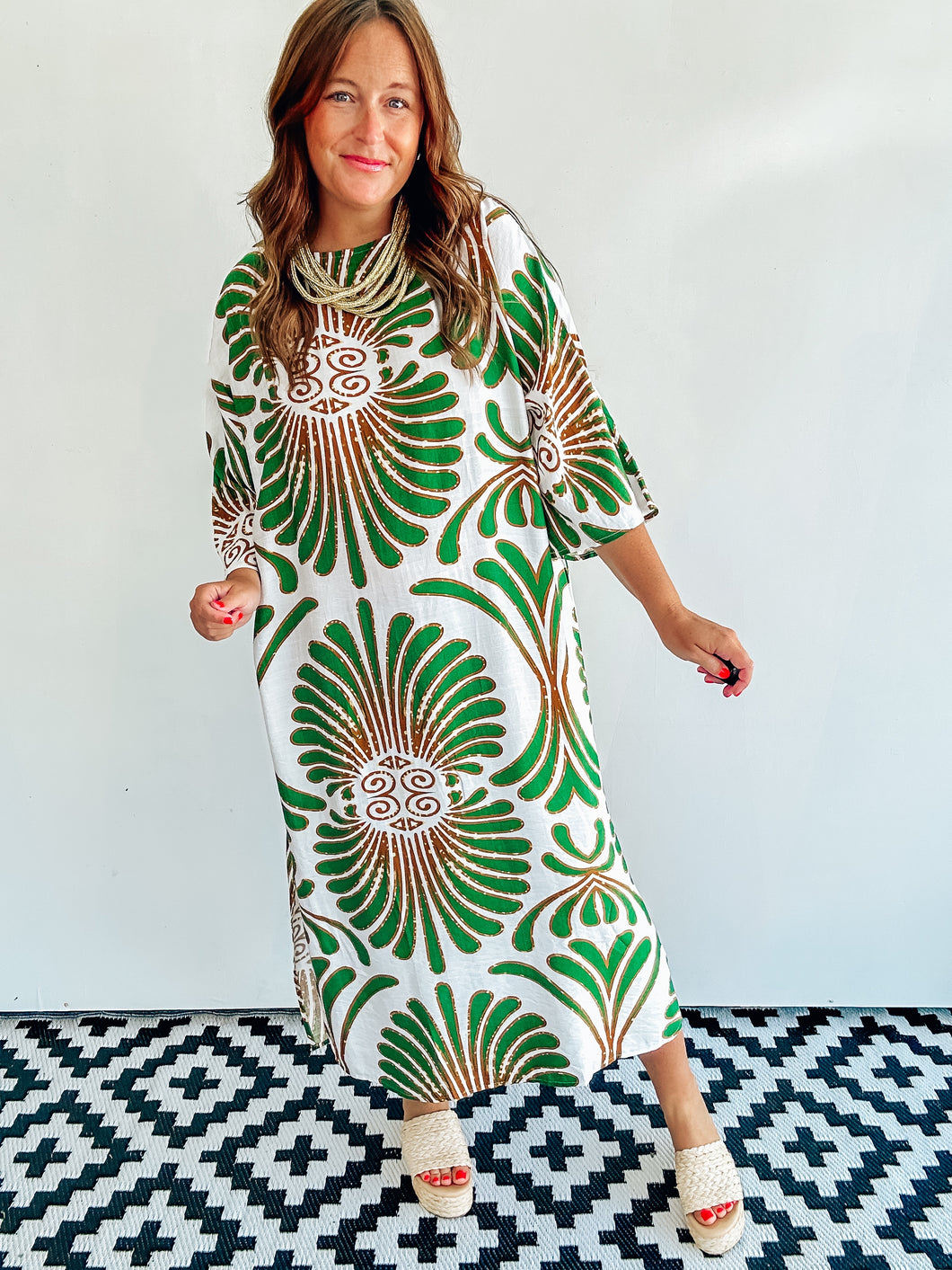 Green Printed Midi