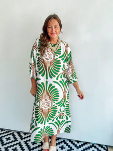 Green Printed Midi