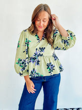 Load image into Gallery viewer, Green Floral Peplum Top