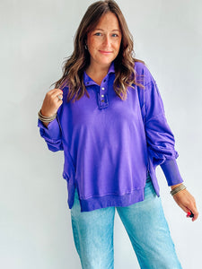 Purple Snap Collar Pullover