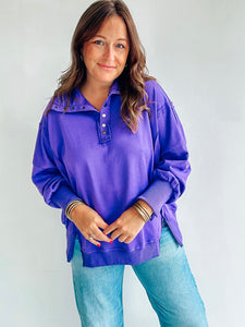 Purple Snap Collar Pullover