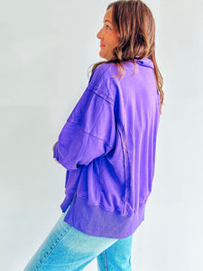 Purple Snap Collar Pullover