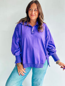 Purple Snap Collar Pullover