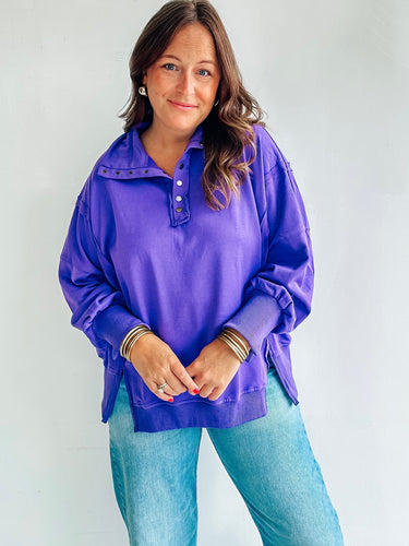 Purple Snap Collar Pullover